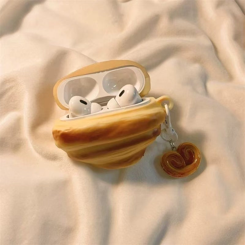 Milk flavor fun silicone 3D cow horn bread Earphone Case