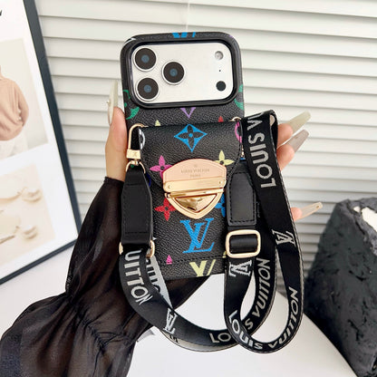 Luxury Crossbody iPhone Case with Card Pocket & Detachable Strap